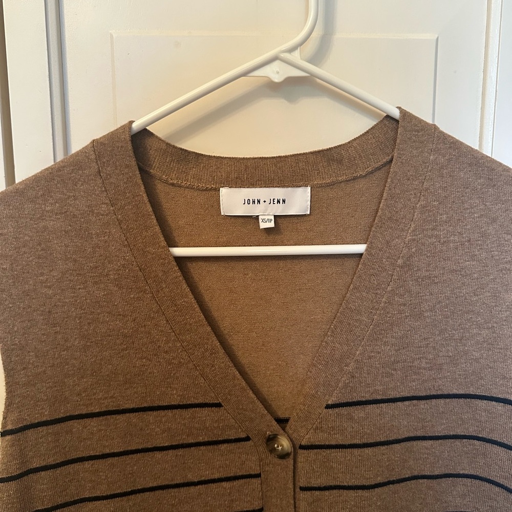 John + Jenn Women's Tan Cardigan with Black Stripes